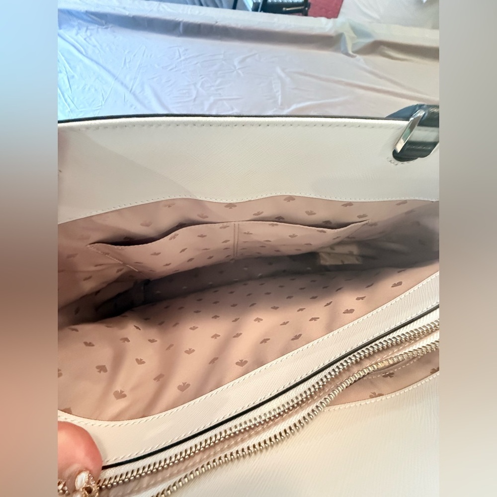 Kate Spade Saffiano Leather Colorblock Staci Laptop Large Tote Warm Beige $450 - Picture 6 of 16